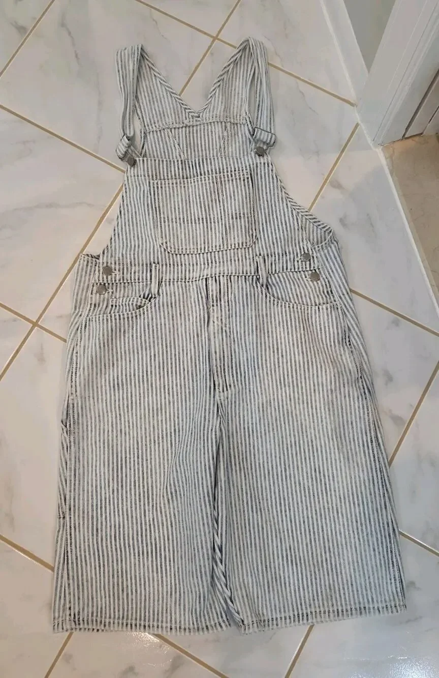 Vtg 90s Texas Tuff Hickory Stripe Denim Overalls Railroad Baggy